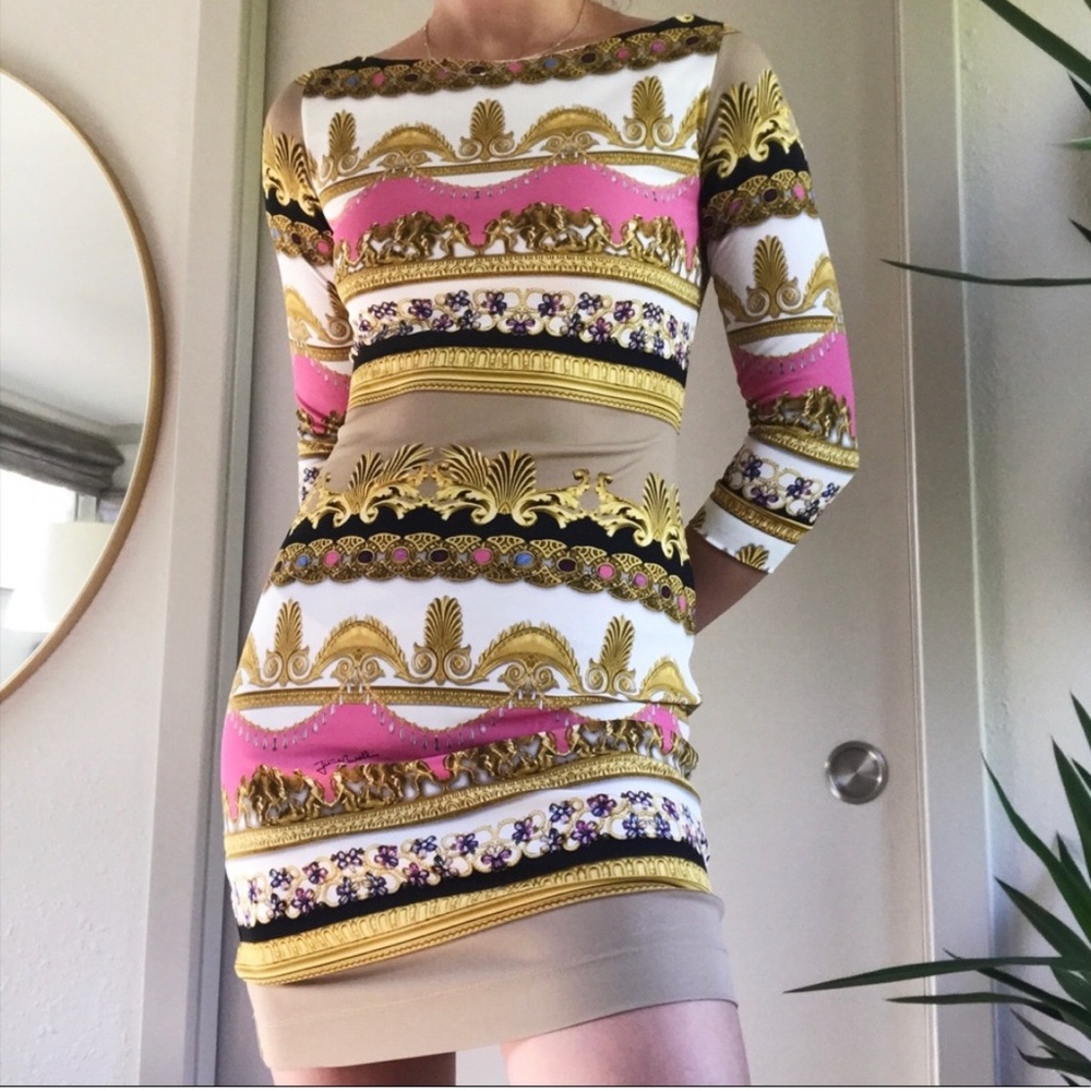 Just Cavalli Baroque Print Bodycon Mini Dress Small